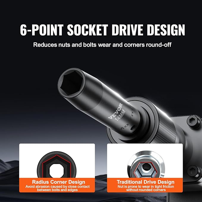 VEVOR Impact Socket Set 3/8" Drive, 48-Piece Standard SAE (5/16 to 3/4 inch) & Metric (8 to 22 mm) Size, Deep & Shallow, 6 Point, CR-V, Extension Bar, Universal Joint, 1/2" F to 3/8" M Reducer