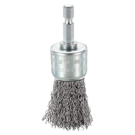 Wire Brush for Drill (1"/25mm) 1Pack, Crimping Steel Wire 0.012" (Carbon Steel) Wire Brush Drill Attachment with 1/4" Hex Shank - for Rust, Cleaning, Deburring on Cast Iron