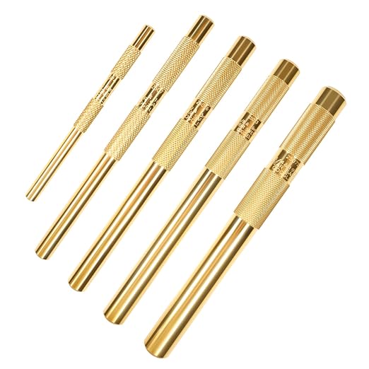 Brass Drift Punch Set 1/4'' 3/8'' 1/2'' 5/8'' 3/4'' 5 Pcs Hand Punches Tool 1/4-Inch 3/8-Inch 1/2-Inch 5/8-Inch 3/4-Inch Brass Pin Drive Punch Set Replace 67003-MAI 045256670034