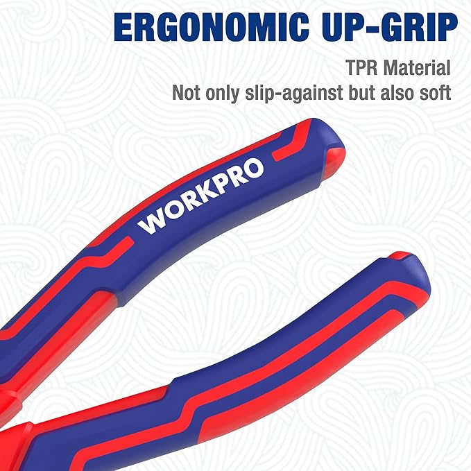WORKPRO Premium 6??Needle Nose Pliers, Paper Clamp Precision, Heavy-Duty CRV Steel, Soft Grip with Wire Cutter, Long Nose Cutting Pliers