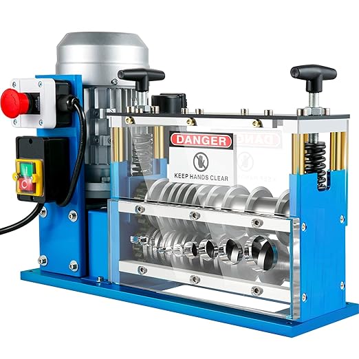 VEVOR Electric Wire Stripping Machine, 370W 0.06" - 1.5" Automatic Motorized Cable Stripper w/ 75 Feet/Minute Speed, 11 Channels 10 Blades Strip Machinery, Scrap Handling Tool for Recycling Copper