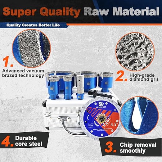 Diamond Core Drill Bit Set - BRSCHNITT Tile Hole Saw Kit 1" 1-3/8"2" 3" 4"& 4/5" Finger Bit & for Porcelain Tile Ceramic Marble Granite &Diamond Blade