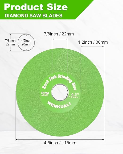 4.5 Inch Diamond Rock Slab Grinding & Cutting Disc - 3 Pcs Angle Grinder Blade with 7/8" Arbor for Marble, Quartz, Ceramic, Glass, Tile, Jade & Rock Slab Trimming
