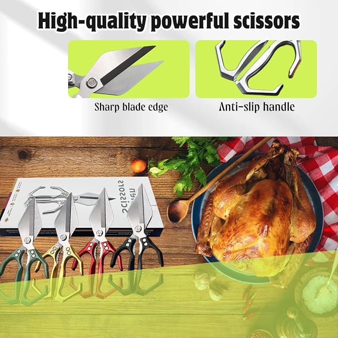 Multifunctional Heavy-Duty Kitchen Shears, Heavy Duty Kitchen Scissors with Ergonomic Handle,High-Carbon Steel Japanese Scissors for Chicken,Meat,Seafood,Bone Cutting (1*Red)