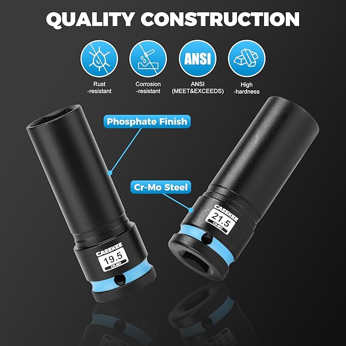 4-Piece 1/2" Drive Lug Nut Impact Socket Set, Non-Marring Thin Wall Wheel Protector Socket竊똂R-MO, Metric 17.5, 19.5, 21.5, 22.5mm