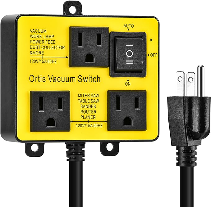 Automatic Vacuum Switch, Ortis Vacuum Switch for More Power Tools, Delay Vacuum On/Off to Prevent Circuit Overload and Tripping, Keep Your Workplace Cleaner, Better for Your Lung