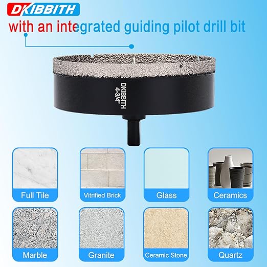 DKIBBITH 4-3/4" Diamond Hole-Saw Bits with Pilot Drill Bit - 4-3/4" Diamond Tipped Tile Hole Saws with Guiding Bit for Porcelain Tile Ceramic Pottery Granite Stone Glass Bottles 120mm.