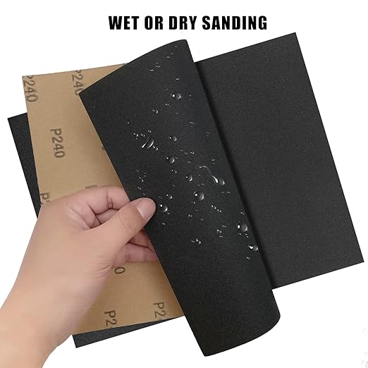 9 x 11 Inch 15pcs Wet Dry Sandpaper, 240 Grit Waterproof Abrasive Sand Paper, Silicon Carbide Sandpaper Sheets for Metal Wood, Auto Polishing