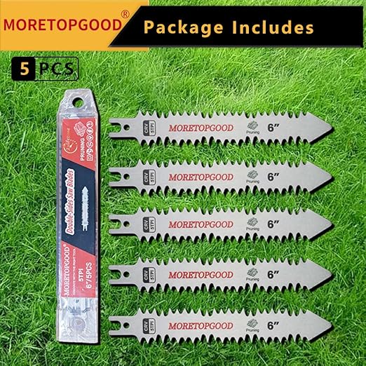 Double-Sided Reciprocating Saw Blade,6 Inch Wood Pruning Japanese Teeth Saw Blades for Cutting Bamboo/Tree Branches/Limb/Roots/Shrubs/Brush/Stumps (5TPI/5 Pack)