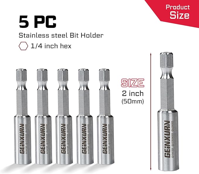 2Inches Stainless Screwdriver Bit Holders, 5PACK Extension Socket Drill Bit Magnetic Holder Hex Shank Quick-Change Drill Bit Guide