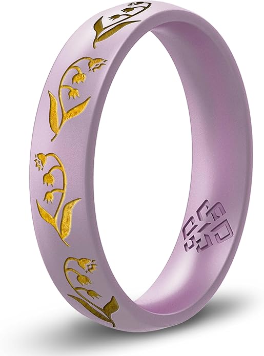 Knot Theory Birth Flower Silicone Ring for Women - 4mm Comfort Fit Wedding Band Engagement Ring