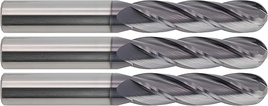 CME 3 pcs Micrograin Carbide End Mills, Ball Nose, TiAlN Coated, 1/2" Mill Diameter, 2" Length of Cut, 4" Overall Length, 4 Flute, Center Cutting