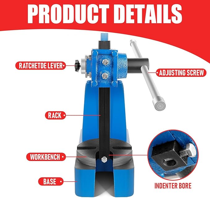 Arbor presses, 1 Ton Manual Arbor Press, 5.5 Inch Max Height, Manual Press is Suitable for Punching, Bending, Stretching and Forming Tasks in Workshops and Garages (1T blue)