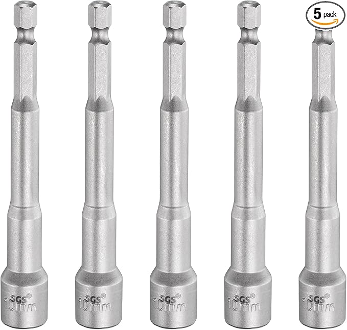 HARFINGTON 5pcs Nut Driver Drill Bit 10mm Metric Socket 1/4" Hex Shank 3.94" (100mm) Long Magnetic 6-Point Sockets Quick Change CR-V Steel Bolt Setters for Power Drill Drivers