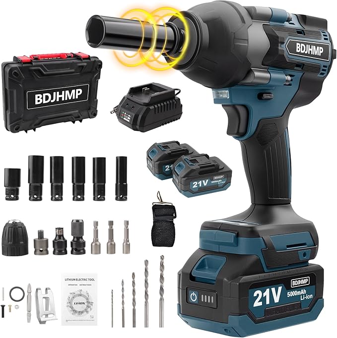 Cordless Impact Wrench 1/2 Inch, 1500 N.m/1106ft-lbs Brushless Impact Gun Compatible with Makita 18V Batteries, 3000 RPM High Torque Electric Power Impact Driver Set for Car Home (Blue With Battery)