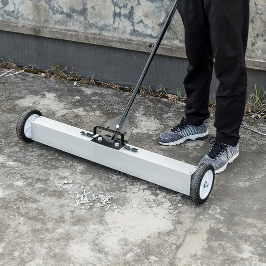 24-Inch Rolling Magnetic Pick-Up Sweeper with Wheels, with Quick Release Latch and Adjustable Long Handle, for Nails Needles Screws Collection, Great for Yard Grass Carpet and Concrete Floor