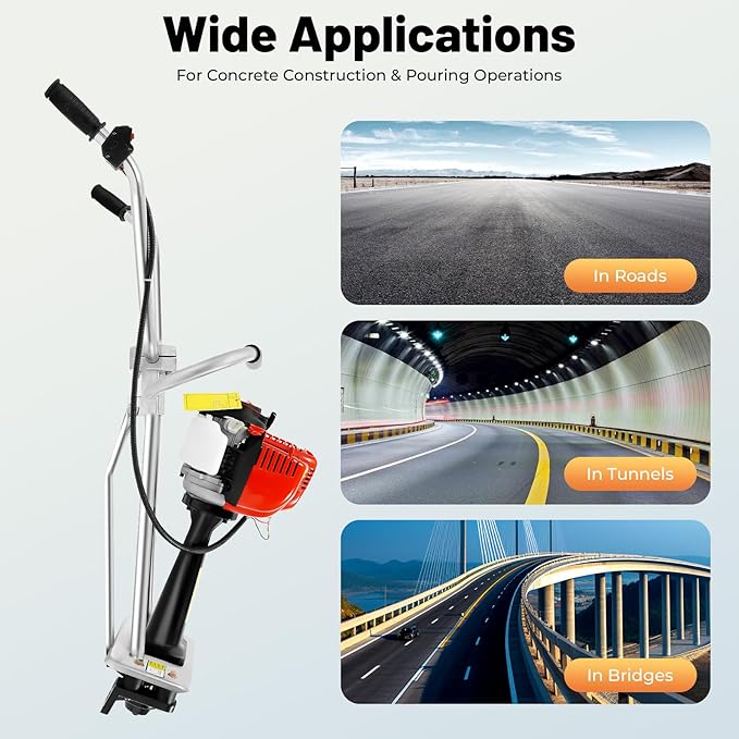 4-Stroke Gas Concrete Vibrating Machine, 900W 35.8CC Commercial Power Screed Vibrating Screed Power Unit Concrete Wet Screed Gasoline Cement Vibrator with 0.65L Fuel Tank for Pavement & Bridge Decks