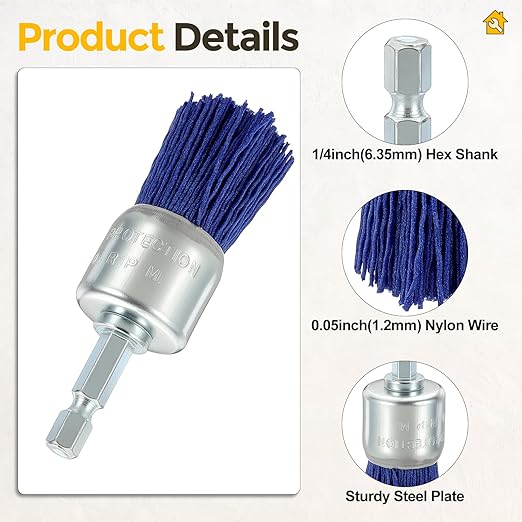 Wire Pen Brush for Drill, 1pcs 1in Crimped Wire Brush for Drill with 1/4in Hex Shank, [for Light Rust Deburring Paint Removal] - 0.05in Nylon Wire/240 Grit