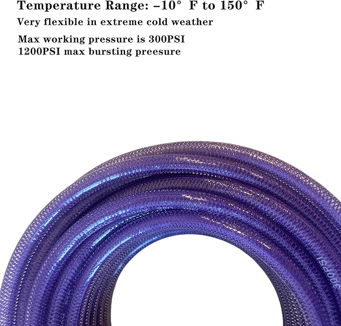 Air Hose 1/4 in x 100 ft, Polyurethane(PU), Reinforced Air Compressor Hose, Lightweight, Kink Resistant with 1/4??Industrial High Flow Quick Coupler and Plug, Bend Restrictors,300 PSI (100FT, Purple)
