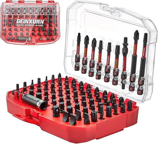 83Pieces Impact Screwdriver Bits Set, S2 Steel Magnetic Phillips/Slotted/Square/Torx/Hex Muliti Insert Power Bits Tips Set with Impact Bit Holder and Socket Adapter(Red Storage Box Case)