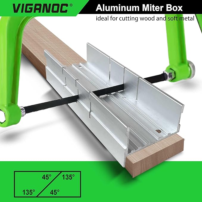 Metal Mitre Box by Aluminium and Steel Construction, 5.3 Inch Small Tiny Mitre Box for Manual Saw and Handsaws with 3 Cutting Angles - Ideal For Cutting Wood and Soft Metals