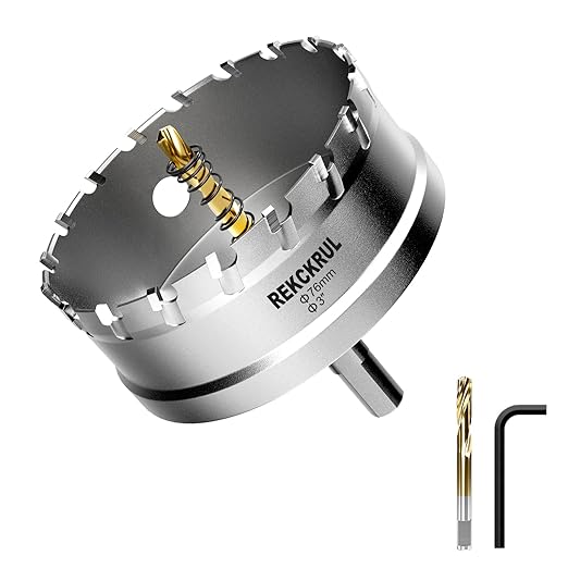 3" (76mm) TCT Carbide Hole Saw Kit for Metal - Heavy Duty Hole Cutter Drill Bits Set with 2 Titanium/Step Pilot Drill Bits & L-Wrench, Cuts Stainless Steel, Iron, Aluminum, Wood, Plastic