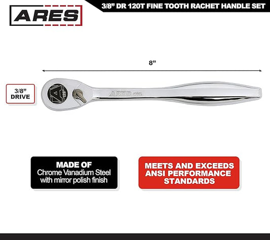 ARES 42069 ??3/8-Inch Drive 120 Tooth Ratchet ??3 Degree Swing Arc - Reversible Ratcheting Mechanism - Ergonomic Handle and Professional Gear Structure