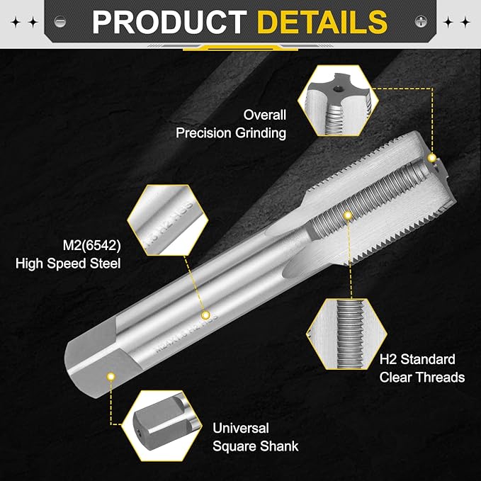 uxcell Hand Plug Tap M24 x .5 H2 Metric Thread Plug Style Taps Straight Flute Screw Tapping Threading Tool High Speed Steel HSS6542