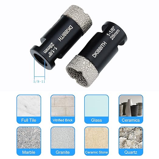 1-1/8" Diamond Hole Saw, Diamond Drill Bits 1-1/8 in Dia for Granite Tiles Quartzite Marble Concrete Porcelain Ceramic Stones, with 5/8-11 Thread for Angle Grinders and 3/8??Hex Shank for Drills
