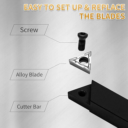 5/16" Indexable Carbide Turning Inserts Holder Set for Machining Lathes, 5 Pcs Set Metal Lathe Tools Inserts Bits with Carbide Inserts TCMT090204.