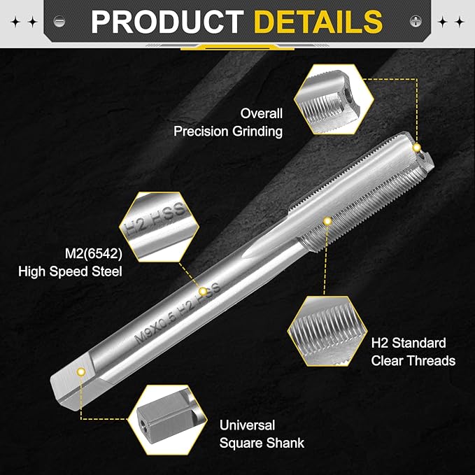 uxcell Hand Plug Tap M9 x .5 H2 Metric Thread Plug Style Taps Straight Flute Screw Tapping Threading Tool High Speed Steel HSS6542