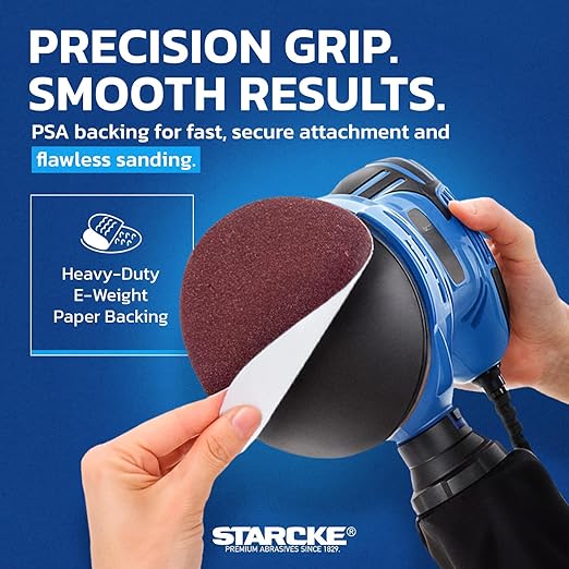 8 inch Sanding Disc Self Stick Orbital Sander Pads 10 Pack No Hole - Premium 36 Grit Sandpaper Discs Aluminum Oxide, Durable PSA Sand Paper, Round Sanding Discs Adhesive Back for Wood & Metal
