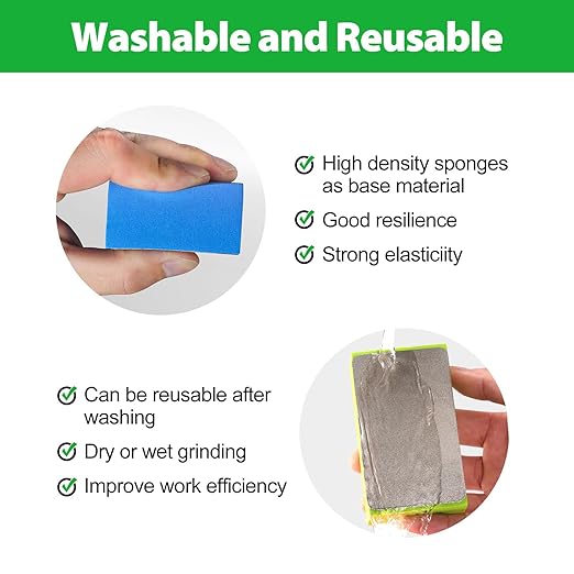 Diamond Hand Polishing Pads, 5PCS Diamond Sanding Pads 60/120/240/400/1000 Grit Sanding Block Foam Backing for Tile Glass Stone Marble Granite Ceramics Metal Wet&Dry (Plane)