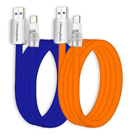 chubbycable Couple Chubby 2-Pack 120W USB C Cable Extra Thick Silicone Fast Charging Cable Compatible with iPhone 17-15 Series iPad Galaxy Series, Dark Blue+Orange, USB-A to Type-C, 8.2FT