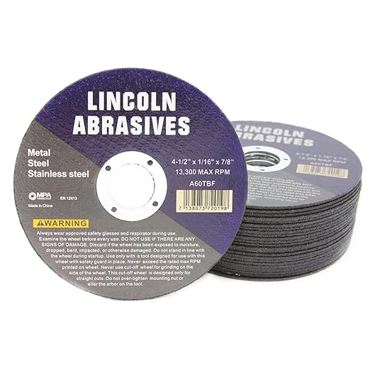25 Pc 4.5" x 1/16" x 7/8" Cut-Off Wheels Lincoln Abrasives Metal & Stainless Steel