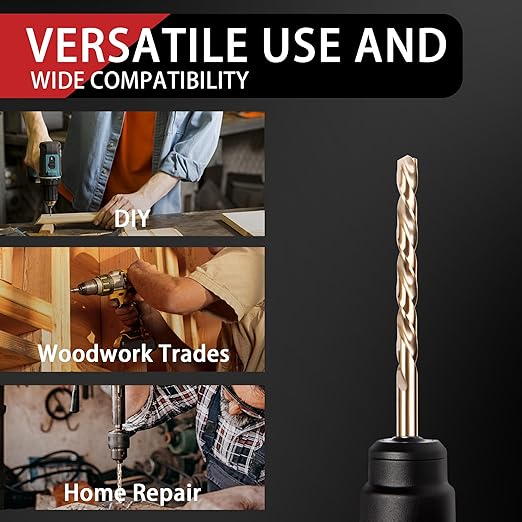29Pcs Cobalt Drill Bits Set, M35 HSS 135째 Tip, Twist Jobber Length Drill Bit Kit for Hardened Metal, Stainless Steel, Cast Iron, Plastic and Wood with Metal Indexed Storage Case 1/16"-1/2"