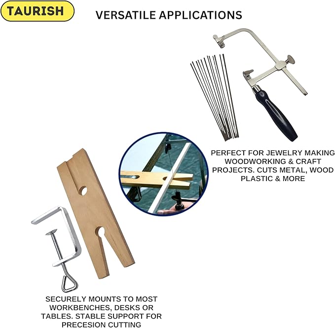 3-in-1 Professional Jeweler's Saw Kit - Adjustable Saw Frame, 144 Blades (Sizes 1/0-2), and V-Slot Wooden Bench Pin with Clamp - Jewelry Making, Wood, Metal and Craft Cutting Tool Set