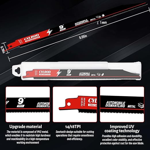 25 Pack 9 in 14/18 TPI Reciprocating Saw Blades for Sawzall Blades Metal Cutting,M42 Steel Cobalt Bi-Metal Blades for Automobile Dismantling Replace for Milwaukee for Dewalt for Diablo Sawblade