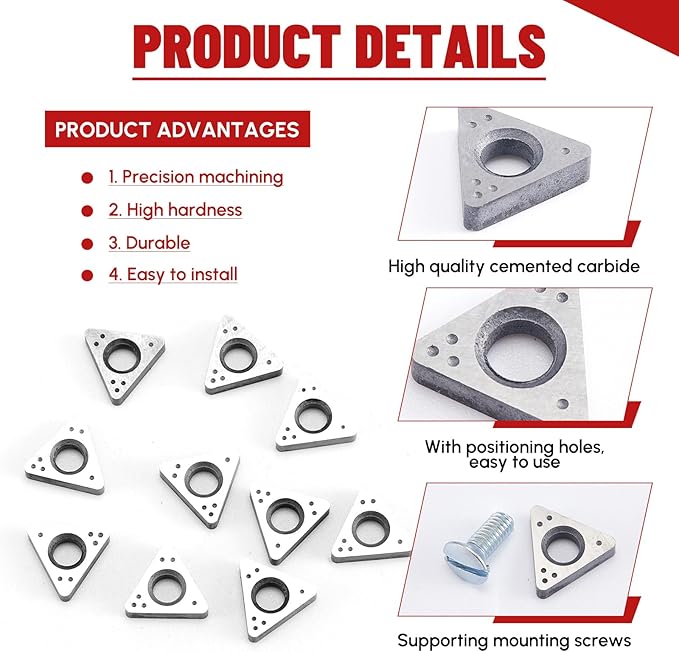 20 Pcs 6914-10 Negative Rake Carbide Insert Brake Lathe Bits with Mounting Screws Lathe Inserts Carbide Replacement Cutter for DIY Woodturning Tools