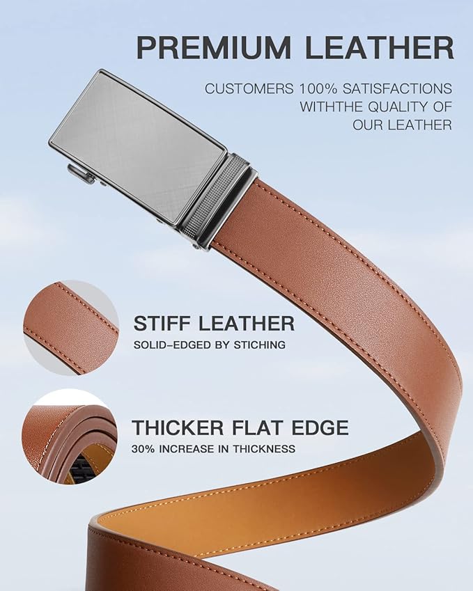 Zitahli Belt Men, Ratchet Belt Dress with 1 3/8" Premium Leather,Slide Belt with Easier Adjustable Automatic Buckle