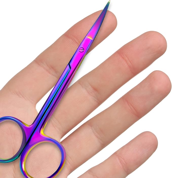 Bandage, Castroviejo, & Iris Scissors, & Kelly, & Mosquito Forceps Rainbow - Stainless Steel, DIY Crafting Scissors and Forceps Multicolors (Iris Scissors, 4.5 inches Curved)