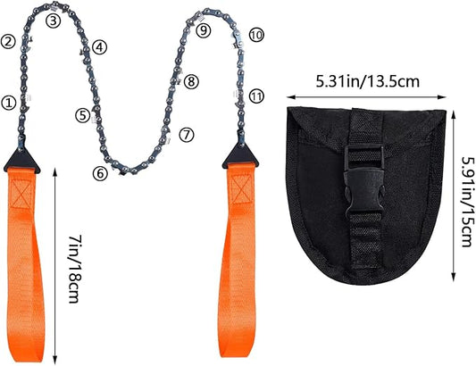 Sucrain Pocket Chainsaw with Paracord Handle, Folding Chain Hand Saw, Emergency Outdoor Survival Gear for Camping, Hunting, Hiking, Cutting Wood & Tree (Orange, 11 Teeth, 24'' Long)