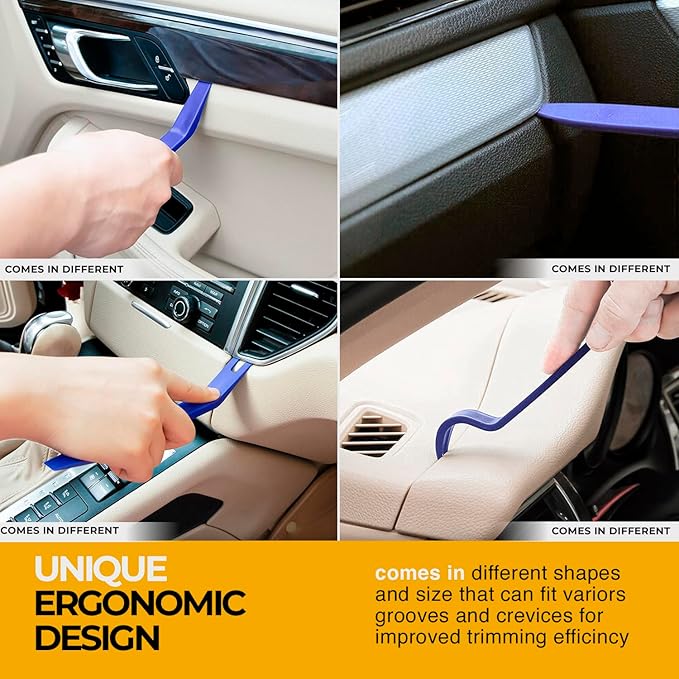 Siless Auto Trim Removal Tool Set - 4 pcs - Auto Trim Tool Car Tools, Easy Door Panel Removal Tool, Fastener Removal, Clip, Molding, Dashboards, Interior Trim Tools (No Scratch Plastic Pry Tool Kit)