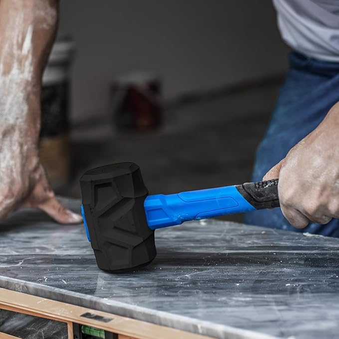 Real Steel Rubber Mallet Hammer 24OZ Black Rubber Hammer with Solid Head, Double-faced Mallets for Flooring, Woodworking, Camping, Automotive 0326