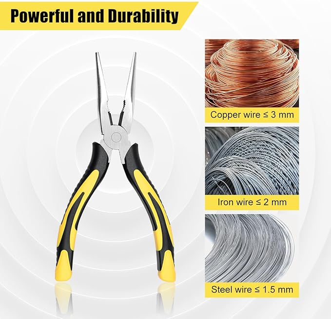 Premium Long Needle Nose Pliers-8?쇺? Paper Clamp Precision, High Carbon Steel, Soft Grip with Wire Cutter, Long Nose Cutting Pliers for Home, Fishing, Jewelry, Crafts,2pcs