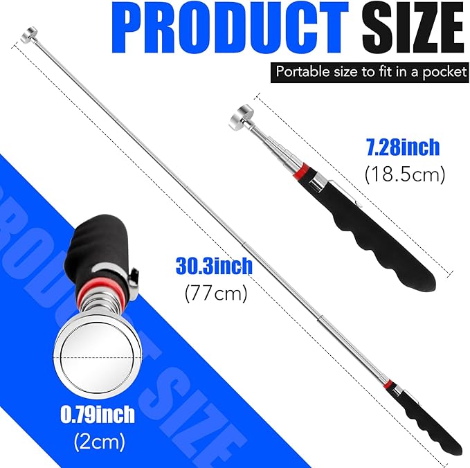 2PCS Telescoping Magnetic Pickup Tool with 40lb Pull Force, 30in Telescopic Strong Magnet Sticks, Non-Slip Long Extendable Magnet Pickup Tools, Magnetic Nail Picker Upper