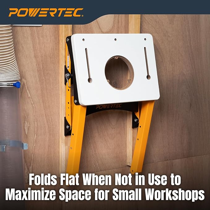 POWERTEC Folding Router Table Stand ??Adjustable Height Workstation Base for 11-1/2" x 15-1/2" Trim Router Tables, Wall-Mount Ready, Includes Mounting Guide & Hardware (UT1013)