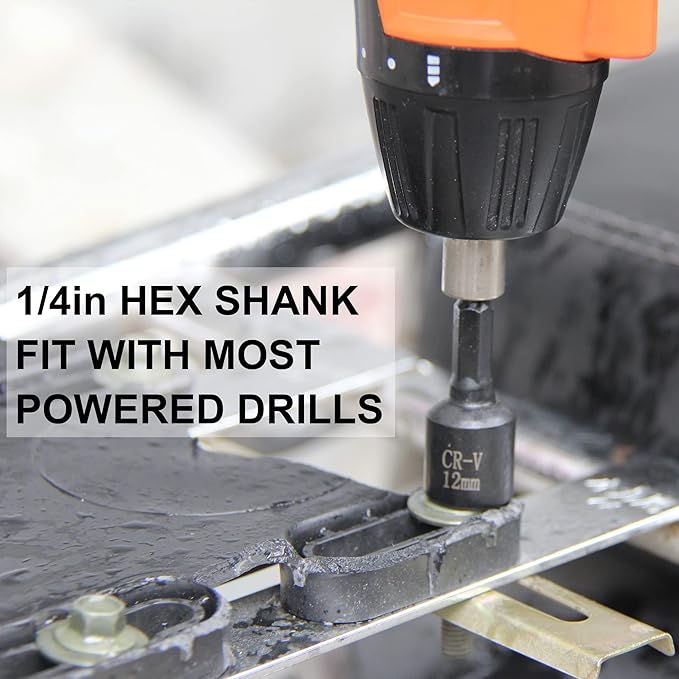 MacWork 14PCS Magnetic Hex Nuts Driver Set for Impact Drill, CR-V Steel, SAE 1/4" to 15/32", Metric 6mm to 13mm, 1/4" Hex Shank Drill Bit Set Screwdriver Socket Set