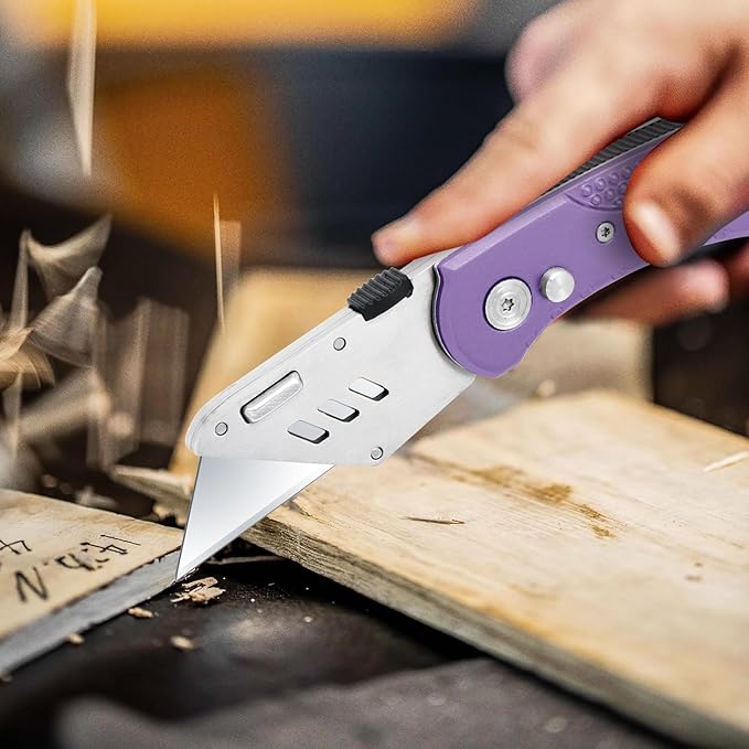 Harita Utility Knife Box Cutter Quick Change Blades, Back-lock Mechanism, Portable Belt Clip, with 5-piece Extra Blades, Purple