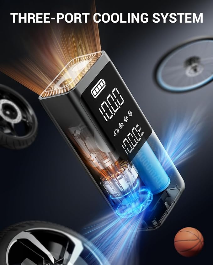 AVAPOW Tire Inflator Portable Air Compressor, 150 PSI Cordless Car Tire Air Pump with Pressure Gauge, 3.7??LCD Screen, Auto-Shuts Off Tire Pump for Car, Motorcycle, Bike, Balls